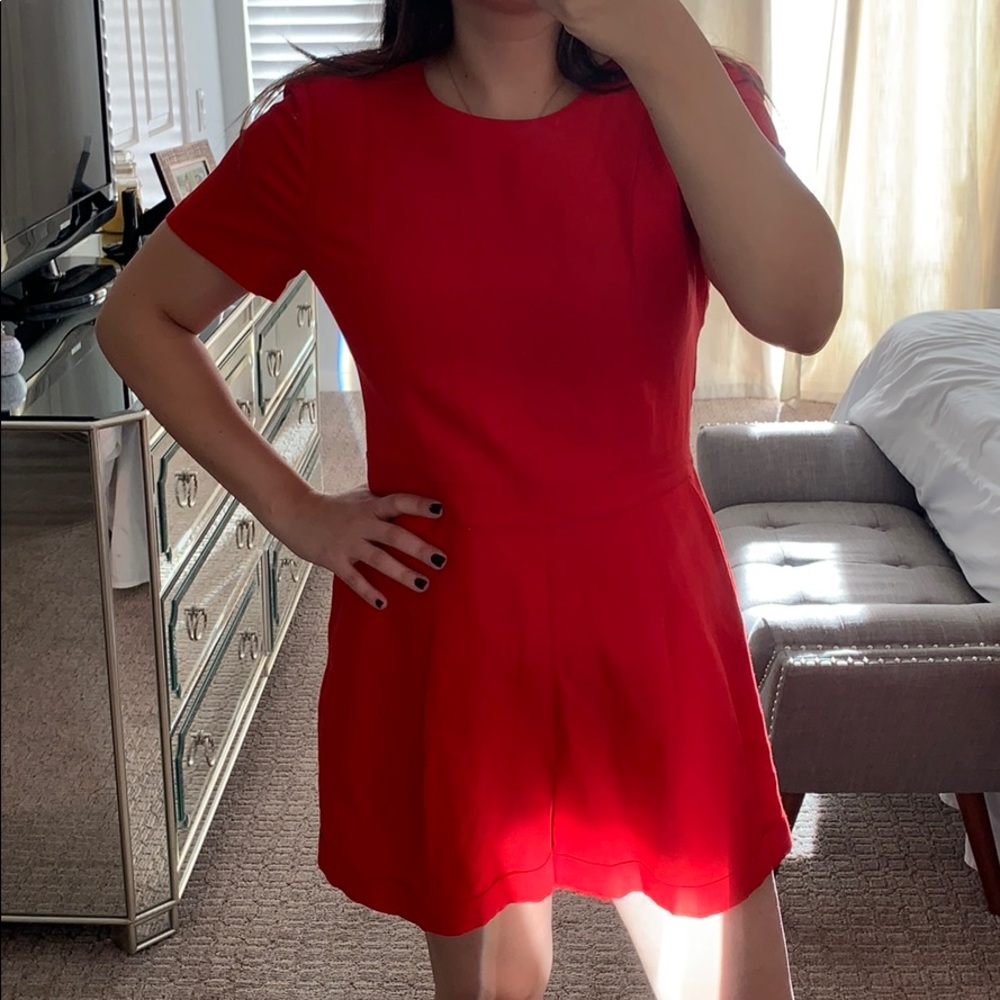 Short sleeve red romper with pockets